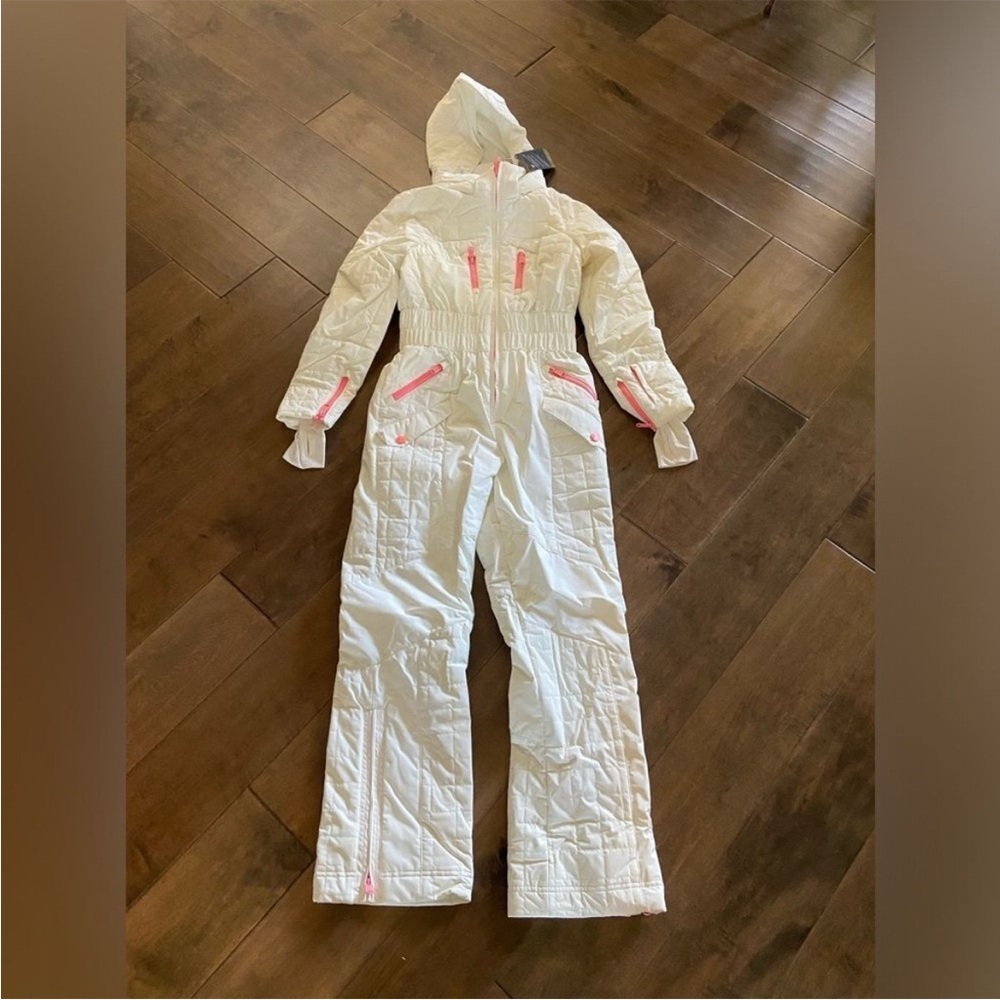 NEW FP Movement All Prepped Ski Suit Snowsuit Snow Bib White Pink Size L $698 - Picture 3 of 13